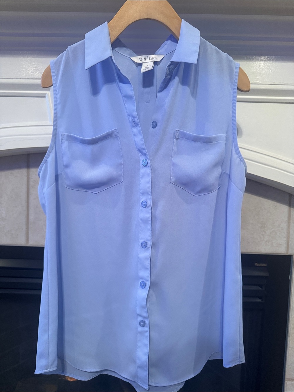White House Black Market Light Blue Sleeveless Button-Down Shirt